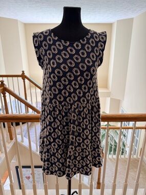 Anthropologie Navy Dress with Cream Spot Accents